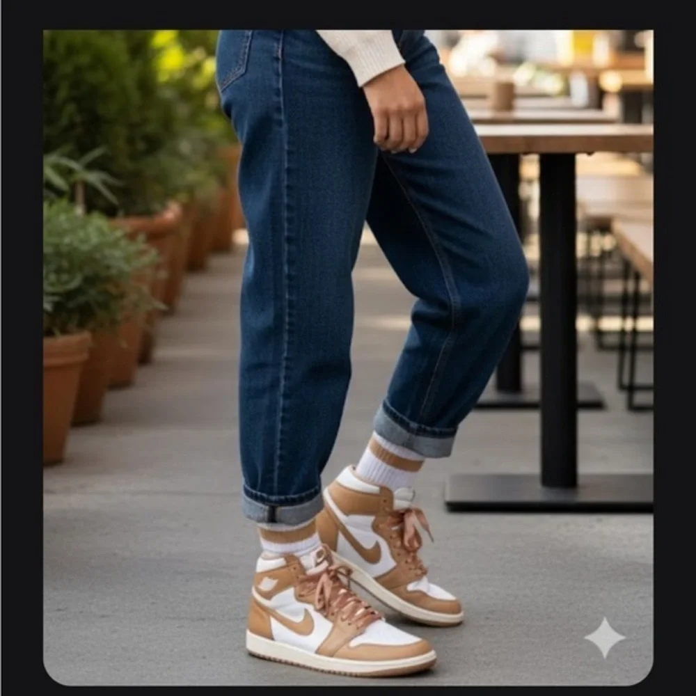Nike Women's Tan and White High-Top Sneakers